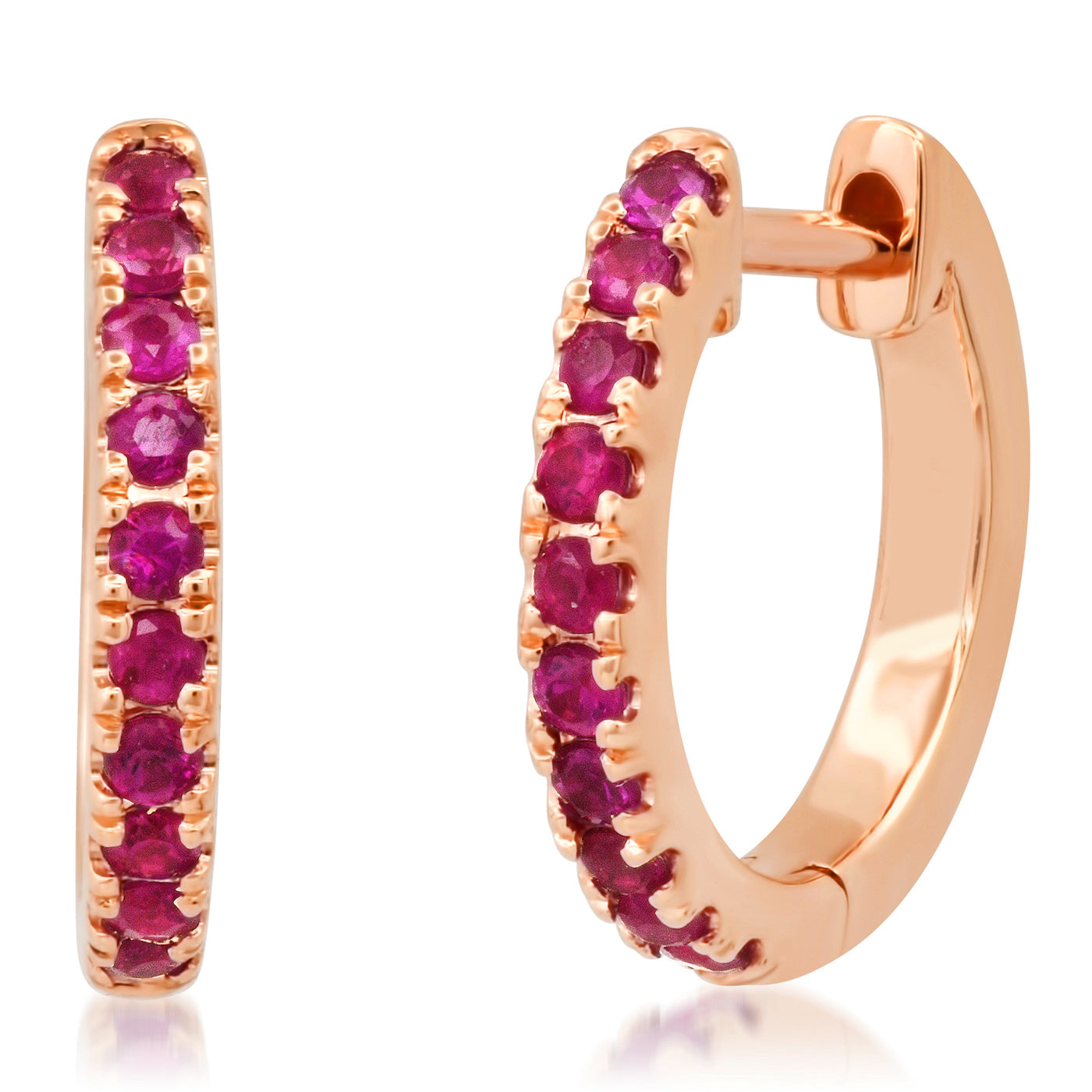 14K Rose Gold Standard Ruby Huggies